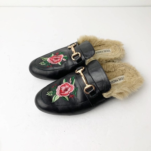 Steve Madden Black Floral Smoking Flat Mule SZ 6.5 Jill - Picture 2 of 7